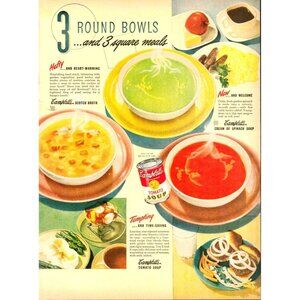 Campbells Soup - Scotch Broth, Spinach, Tomato 1946 Vintage Print Ad (L7)